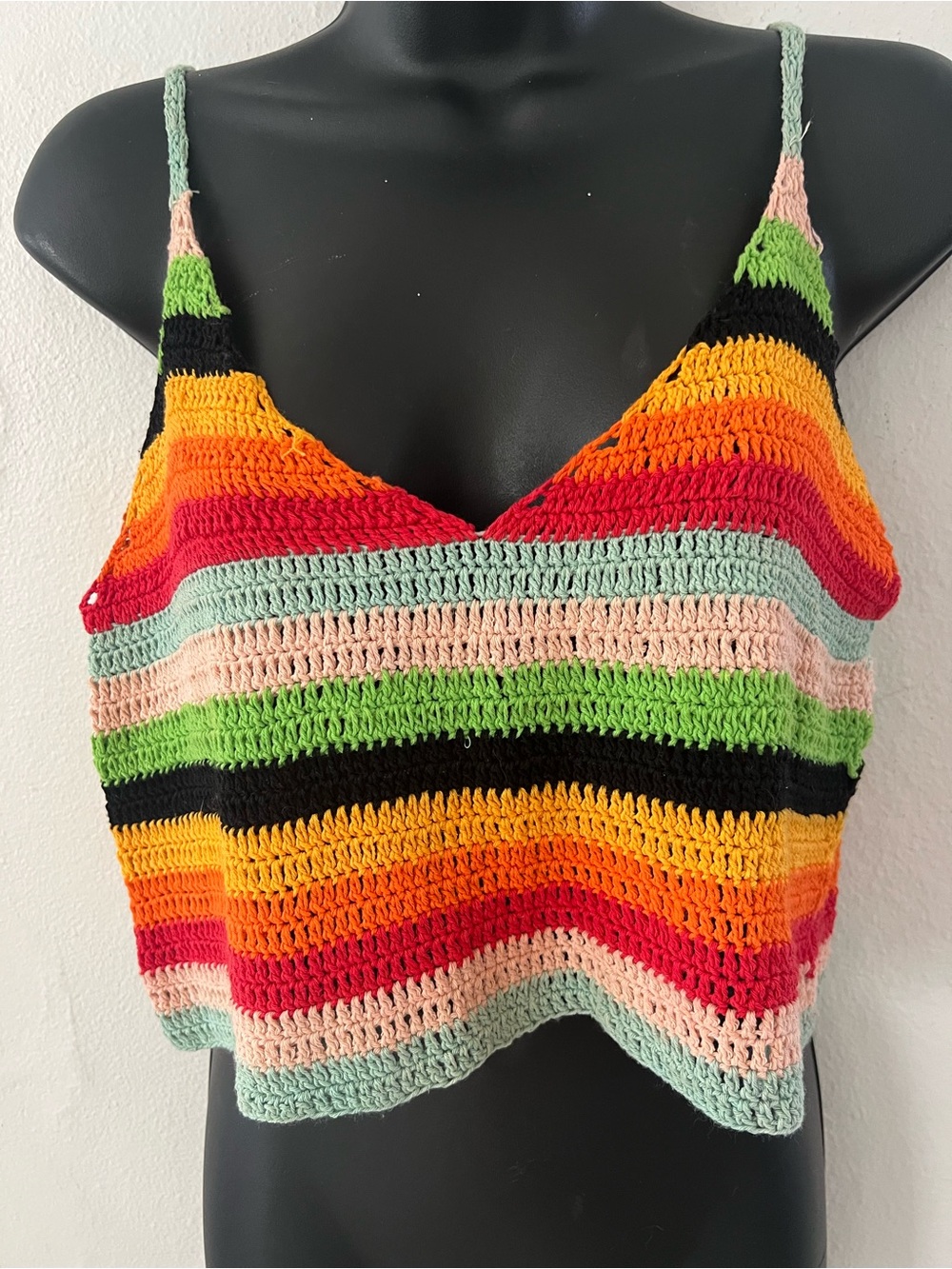 Multicolor Crochet Stripe Crop Top - Women